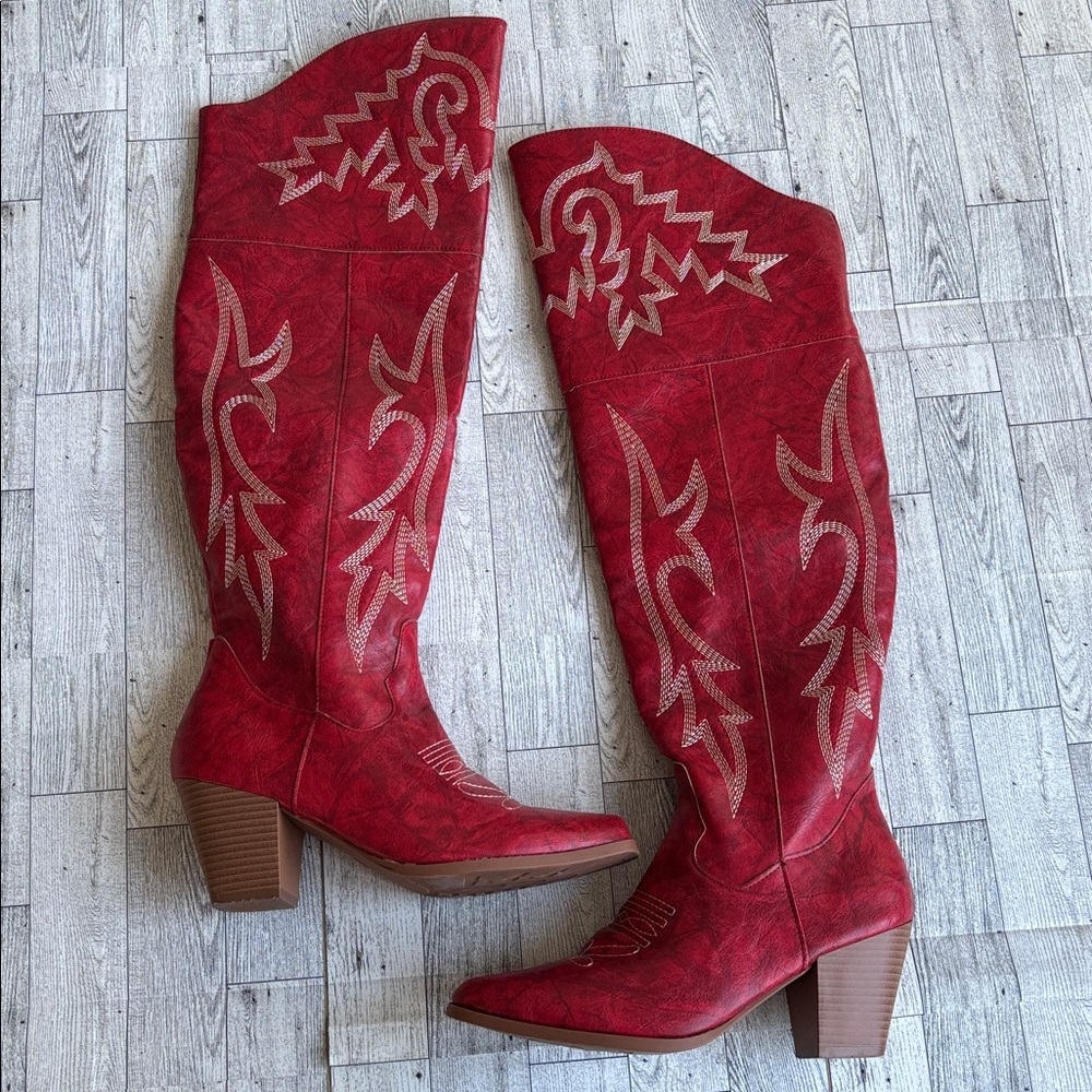 Elegant Red Heeled Boots for Women - Picture 3 of 13